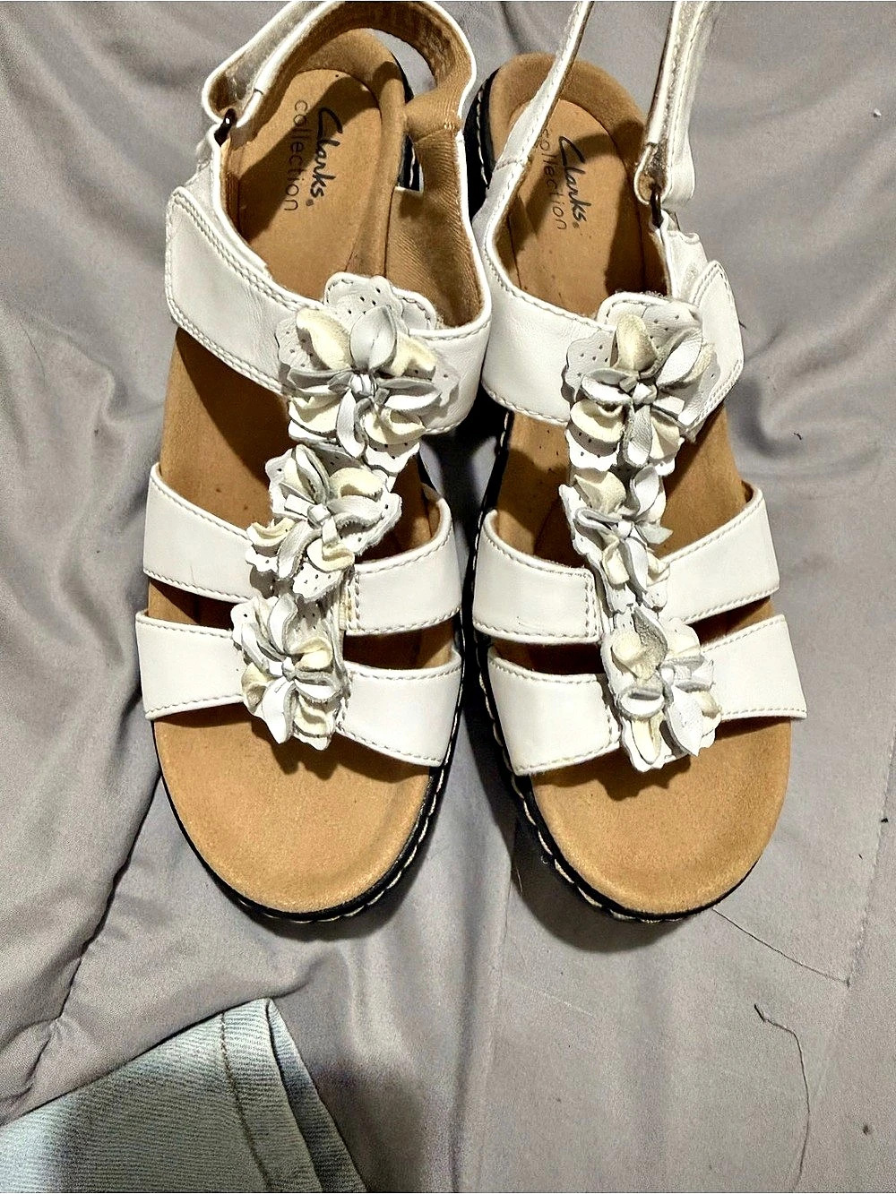 Clarks Merliah Belle Wedge Sandal White Floral Strappy